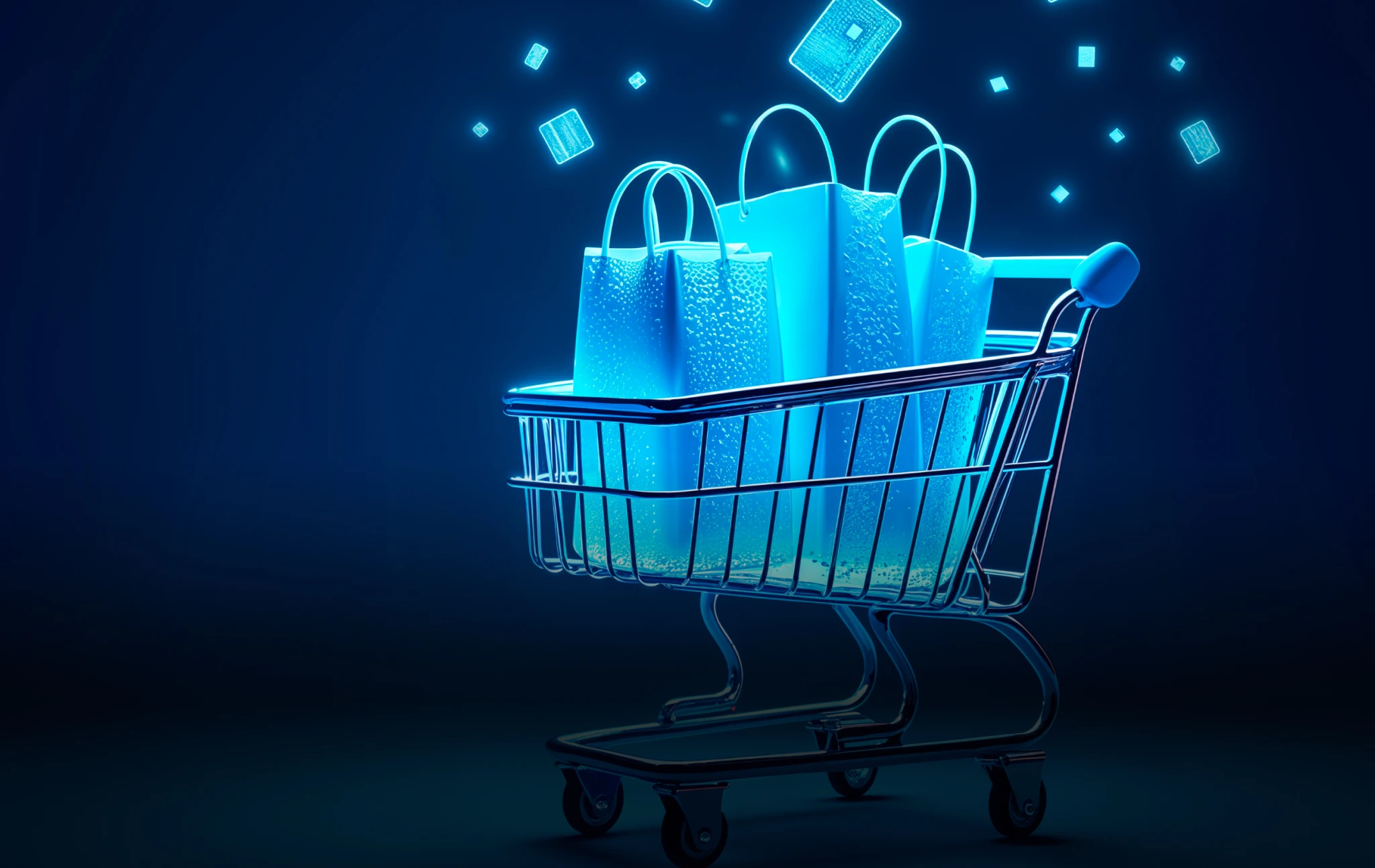 Shopping cart with glowing bags, representing the Industries served by Elait